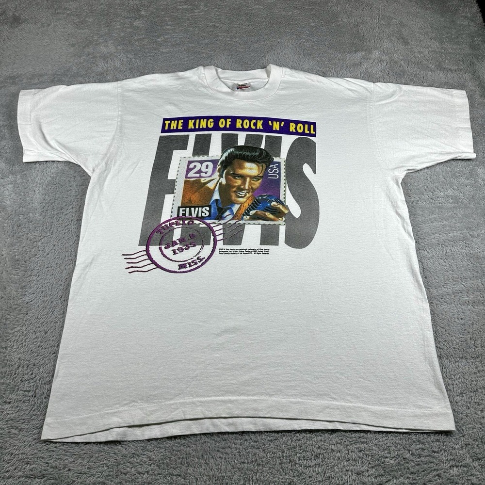 VINTAGE Elvis Presley Shirt XL White Stamp Single Stitch 90s MINT!